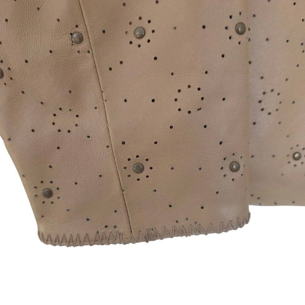 Pamela McCoy Tan Leather Jacket Perforated Studded Whipstitch Tan Medium PM-2016